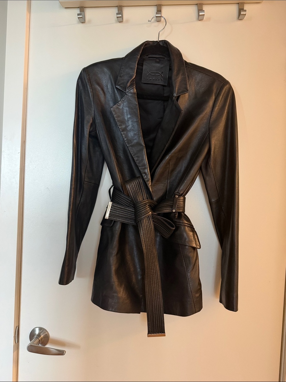 Stunning Danier Black Leather Belted Coat